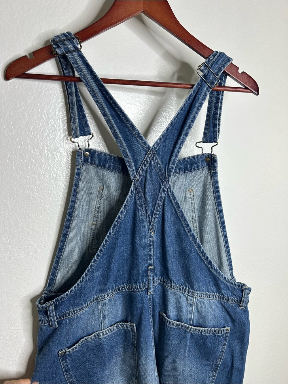 Free People 100% Cotton Ziggy Denim Straight Leg Overalls Medium Wash - Picture 11 of 15